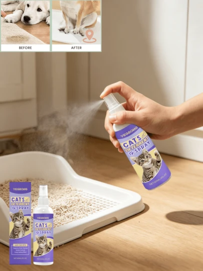 Spray de entrenamiento para gatos - Guía a las mascotas a hábitos de defecación correctos, spray de protección del hogar. Este spray de entrenamiento para gatos puede guiar fácilmente a los gatos a formar un hábito de defecación fijo y evitar que ensucien el entorno interior al azar. Corrige eficazmente su comportamiento de micción inadecuado con un aroma suave y no irritante, adecuado para diversos entornos domésticos. Además, también se puede usar como spray de protección del hogar para evitar que los gatos arañen y muerdan. Ayuda suavemente en el ajuste del comportamiento y mantiene la limpieza del hogar, haciendo que la tenencia de mascotas sea talla grande sencilla. (Regalo para gatos)