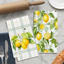2 piezas Paños de cocina con estampado de limón, material de poliéster suave, paños de platos, adecuados para decoración de cocina, limpieza, decoración de fiesta festiva, artículos esenciales de cocina y baño, decoración del hogar, regalo de inauguración de la casa - Multicolor - Ver 8