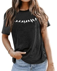 Silhouettes Of Small Birds Perched On A Branch Convey Natural Calm, Freedom, And A Connection To The Simple Beauty Of The World. A Comfortable And Modern Casual Women's T-Shirt For Everyday Wear. - 黑色 - 查看 8