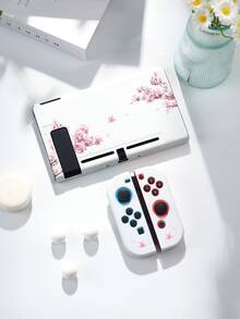 1pc Pink Floral Magnolia Pattern Protective Case For Nintendo Switch OLED/Switch NS, Switch Console Carrying Case, Battery Extender Version Accessories, Best Gift For Switch Players - Multicolor - View 2