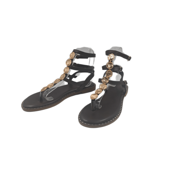 Sandalias Planas Gladiador con Monedas Metálicas y Hebillas para Mujer
