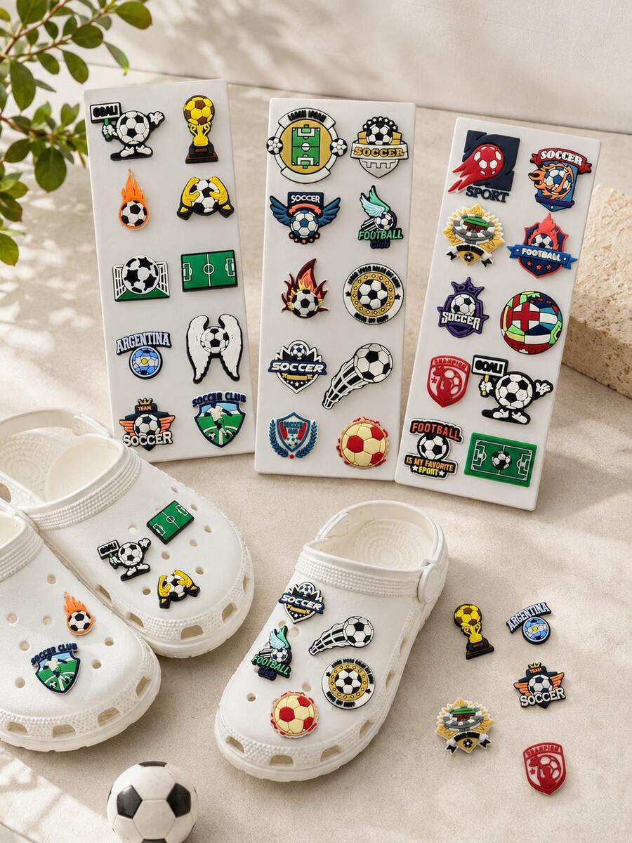 OBOVAY 1套 2026-世界盃足球鞋飾品，適用於洞洞鞋，PVC運動鞋裝飾配件，足球主題DIY飾品，適合兒童、青少年、成人，海灘涼鞋、泡泡拖鞋、園藝鞋裝飾，生日派對禮品、夏季日常穿著禮物 - 彩色 - 查看 1