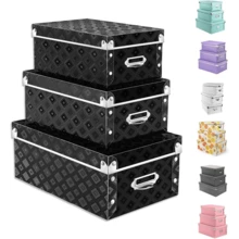 Decorative Storage Box With Lids,Set Of 3 Waterproof Foldable Plastic Box Multiple Sizes For Socks/Office(White) - Hitam-c - View 12