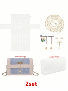 1 Set DIY Crochet Bag Making Kit, Includes Plastic Mesh Fabric, Crochet Hook, Metal Clasp And Crossbody Chain, Light Gold Color - Multicolor - View 10