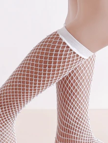 2 Pairs Girls' Rhinestone Mesh Socks, White Mid-Calf Breathable Fishnet Socks, Children's Dance/Party Versatile Princess Socks - White - View 5