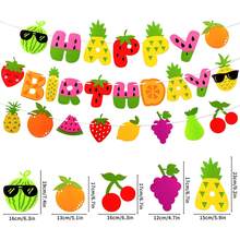 1 Set Fruit Theme Birthday Party Decorations, Happy Birthday Banner, Fruit Pattern Summer Fruit Theme Party Baptism Supplies - View 4