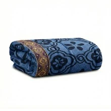 Large Soft Cotton Bath Towel With Luxury Print, 70*1.40 Cm - 藏蓝色 - 查看 1