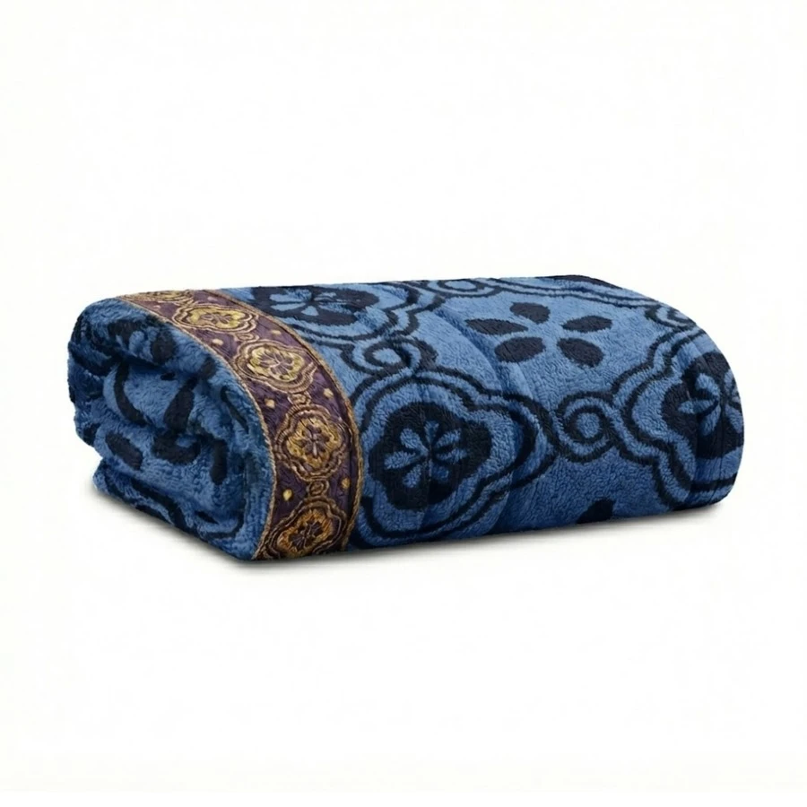 Large Soft Cotton Bath Towel With Luxury Print, 70*1.40 Cm - 藏蓝色 - 查看 1