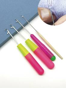 4pcs Tongue Crochet Hooks, Closed Hook Design, Automatic Line Locking, No Slipping Or Falling Off, Smooth Operation. Versatile Use For Hair Extensions, Braiding, Weaving, Beading, Sewing, And Repairing - Tongue Crochet - View 1