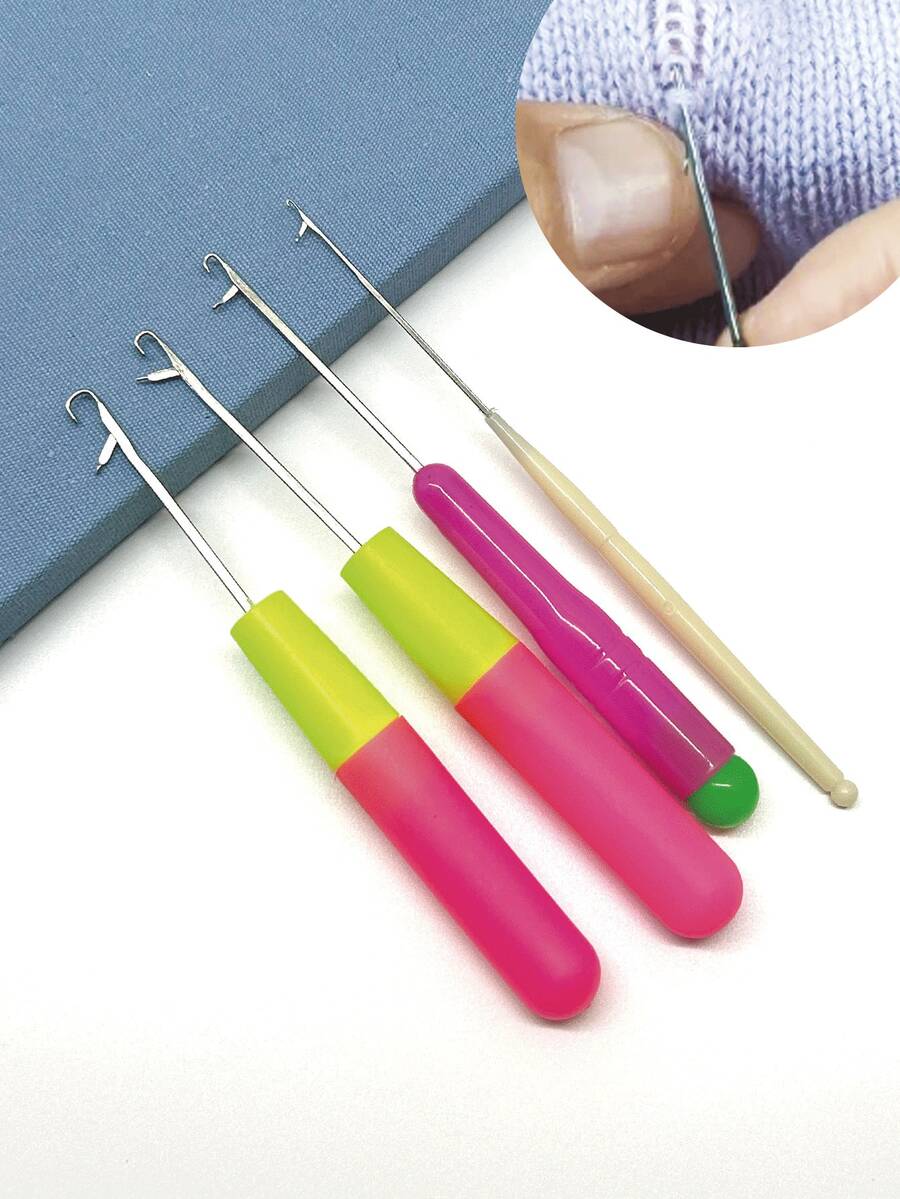 4pcs Tongue Crochet Hooks, Closed Hook Design, Automatic Line Locking, No Slipping Or Falling Off, Smooth Operation. Versatile Use For Hair Extensions, Braiding, Weaving, Beading, Sewing, And Repairing - Tongue Crochet - View 1