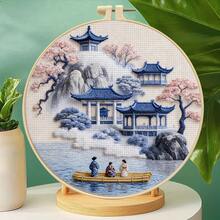 DIY东方古典山水刺绣套装，包含全套工具和材料，轻松手工家居装饰画 - 多色 - 查看 6