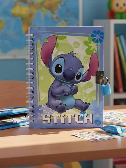 Disney Caderno Diário Infantil Cadeado Princesas Stitch Sereia 48 Folhas Presente Papelaria Escolar Menina Colorido Fofo Anotações Criativas