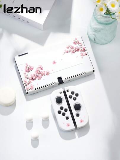 1 chiếc ốp bảo vệ họa tiết hoa mộc lan màu hồng cho OLED/Switch NS, túi đựng máy Switch, phụ kiện phiên bản mở rộng pin, món quà tốt nhất cho người chơi Switch.