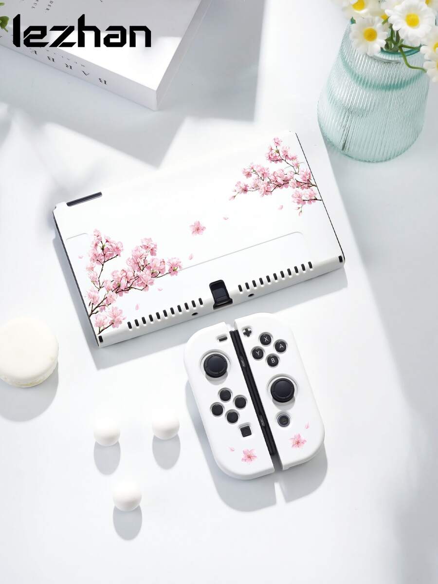 1pc Pink Floral Magnolia Pattern Protective Case For Nintendo Switch OLED/Switch NS, Switch Console Carrying Case, Battery Extender Version Accessories, Best Gift For Switch Players - Multicolor - View 1