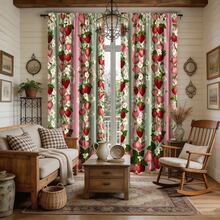 Conjunto de 2 cortinas com estampa vibrante de morangos - Design digital em alta definição, com bolso para varão, ideais para decoração de sala de estar e quarto, em poliéster lavável à máquina. - Multicolorido - Ver 1