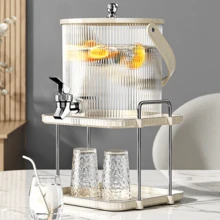 1 Set New Luxury Double-Layer Cold Water Dispenser Storage Rack, Desktop Juice Beverage Water Cup Set With Faucet, Beverage Ice Bucket, Drink Dispenser - Beige - View 9