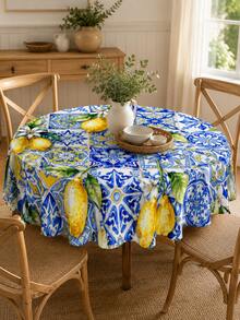 1pc Polyester Tablecloth, Mediterranean Majolica Tile Lemon Print Table Runner, Wrinkle-Resistant Waterproof Table Cover, Suitable For Dining Room, Kitchen, Home Decor, Bedroom, Garden, Wedding, Party, Indoor & Outdoor Use, All Seasons - Yellow - View 4