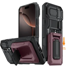 17 Pro Max Wallet Case [Holds 3-4 Cards][Kickstand][Full Camera Protection][Military-Grade Drop Protection] Durable Phone Case Compatible With Iphone 13Pro 14 15Plus16 17 Pro Max Air, Black - Burgundy - View 7