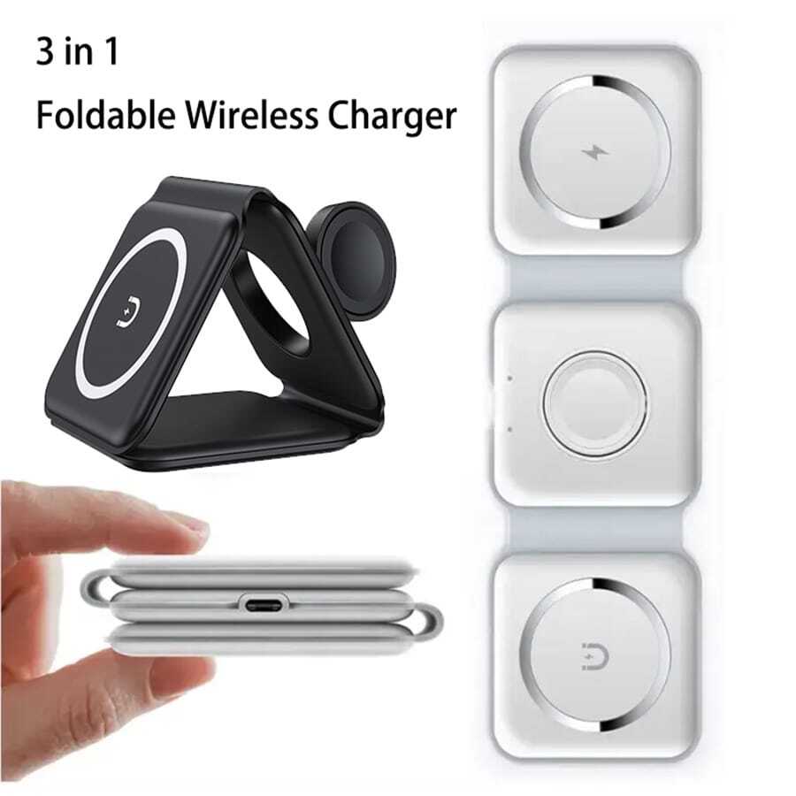 Dudukan Pengisian Daya Nirkabel Magnetik 3-in-1 Baru 2026, Kompatibel dengan iPhone 17 16 15 14 13 Pro Max, Smartphone S23 S24 S25, Pengisian Cepat, Pengisi Daya Nirkabel Portabel Lipat 3-in-1 untuk Apple Watch