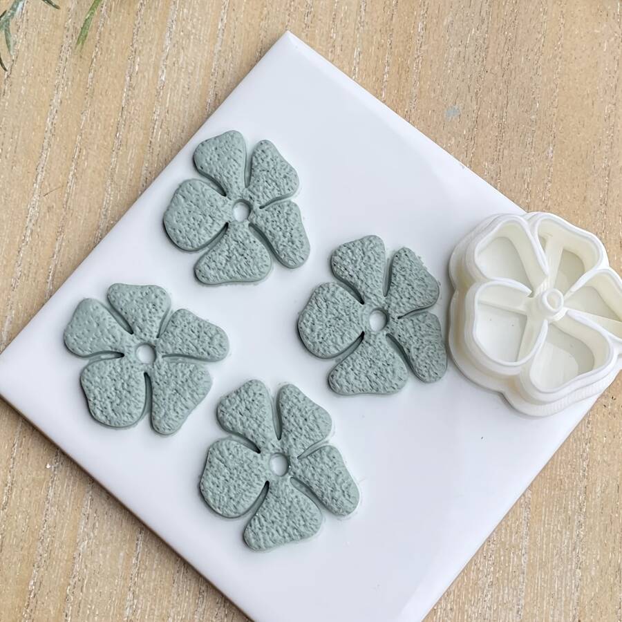 1pc Spring Themed Flower Shaped Polymer Clay Cutter Mold, Asymmetrical Petal Flower Design, For DIY Craft Hobbyists, Precise Cutting, Reusable Mold, DIY Soft Clay Earrings & Handicraft Materials, High Precision Plastic Jewelry Making Kit, Suitable For Beginners And Jewelry Artists - White - View 1
