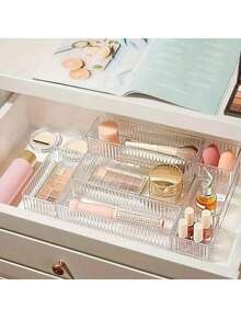 10個/7個/5個/2個/1個 高品質透明桌面化妝品收納盒，適合女孩。可存放化妝刷、口紅、梳子、文具、工具和其他物品。適合假期海灘、浴室、臥室系列收藏，大容量。可用於家居裝飾、返校季節、抽屜裝飾、禮物，酷用 - 彩色 - 查看 10