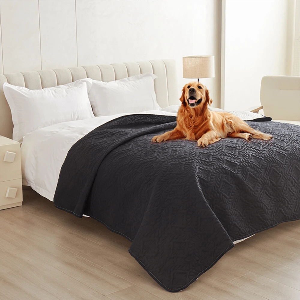 1 pieza Colchoneta impermeable para cama de mascotas, cubierta de cama para perros duradera y fácil de limpiar, adecuada para gatos y perros, manta para mascotas (rojo, negro y azul marino) - Negro - Ver 1