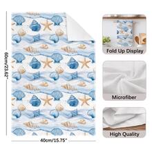 2pcs Summer Blue Ocean Shell Pattern Kitchen Towels, Soft Polyester Material Dish Cloths, Suitable For Kitchen Decor, Cleaning, Holiday Party Decoration, Kitchen & Bathroom Essentials, Home Decor, Housewarming Gift - Multicolor - View 4