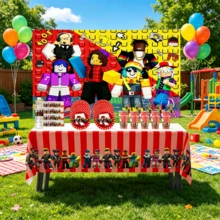 ROBLOX 生日派对礼盒套装 - 12 个纸袋/18 张贴纸，派对用品，礼盒，游戏主题袋，生日派对礼品袋，婚礼装饰 - Roblo 背景布 桌巾 杯盤 吸管 瓶貼 - 查看 3