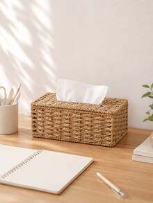 1pc Handwoven Rectangular Tissue Box - Minimalist And Boho Style Decorative Storage Box, Suitable For Bathroom Cabinet, Bedside Table, Living Room Coffee Table, Bookshelf, Home Office Desk And Hotel Lobby, Vintage Weaving Design, Multi-Color Options, Great For Kitchen Counter, Dining Table And Entryway Console Storage - Multicolor - View 6