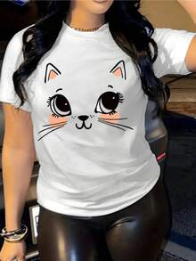 A Cat With A Tender Expression And Large Eyes That Convey Sweetness, Innocence, And Friendliness-Ideal For Animal Lovers Seeking A Fun Touch In Their Look. A Modern, Comfortable, And Versatile Casual Women's T-Shirt. - 白色 - 查看 1