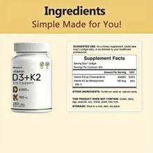 Miriyalyad Supplement Vitamin D3 & K2, 250 Veggie Softgels | 2-In-1 Formula (5000 D3 + 100mcg K2 MK7) | Supports Healthy Bones, Teeth, Heart, & Immune System | Nutrition & Healthcare Supplement Dietary Edible Fitness - 1PCS - 查看 3