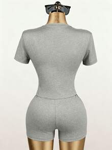 Allurini Women's Summer Holiday Party Outgoing 2 Pieces Set, Black Top And Shorts, Sports Suit Elegant - Grey - View 6