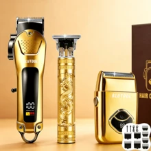 BLUTOOL Pro Precision 3-In-1 Men's Grooming Kit – Professional Hair Clipper, Detail Master Trimmer & Premium Foil Shaver Set, Barber-Quality Hair Cutting & Shaving System For Home Salon Use Home Barber Tool, Ideal For Travel And Gifts For Men - Gold-3pcs - View 8