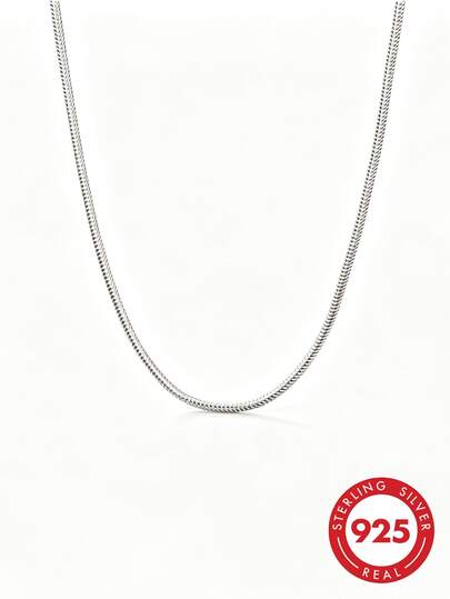 925 Sterling Silver 3mm Snake Bone Necklace, Suitable For Daily Wear And Gift