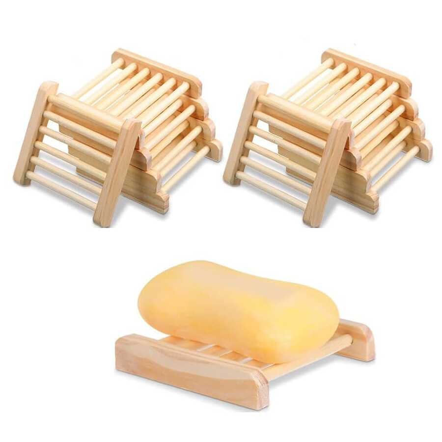 VingeGa Bộ 10 khay đựng xà phòng bằng tre và gỗ, khay thoát nước thủ công, giá đựng xà phòng cho phòng tắm và nhà bếp, phụ kiện bồn tắm và vòi sen. - quảng trường - Xem 1