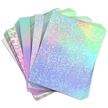8/20/40pcs Holographic Stickers, Transparent Holographic Vinyl Composite Film, Self-Adhesive Waterproof Transparent Overlay Stickers, No Machine Needed - Gem, Dotted, Colorful, Star Pattern / 8.27x11.7 Inches - Mix - View 3