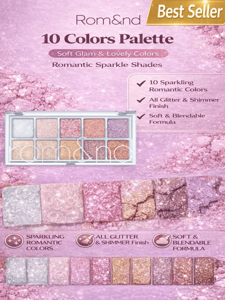 Rom&nd Better Than Palette 102g 00 Light & Glitter Garden | Eye Makeup Palette, Matte And Shimmer Eye Shadow, Sparkling Glittery, Various 10 Shades, Long Lasting, High Pigmented, Blendable - 00 光與閃光花園 - 查看 1