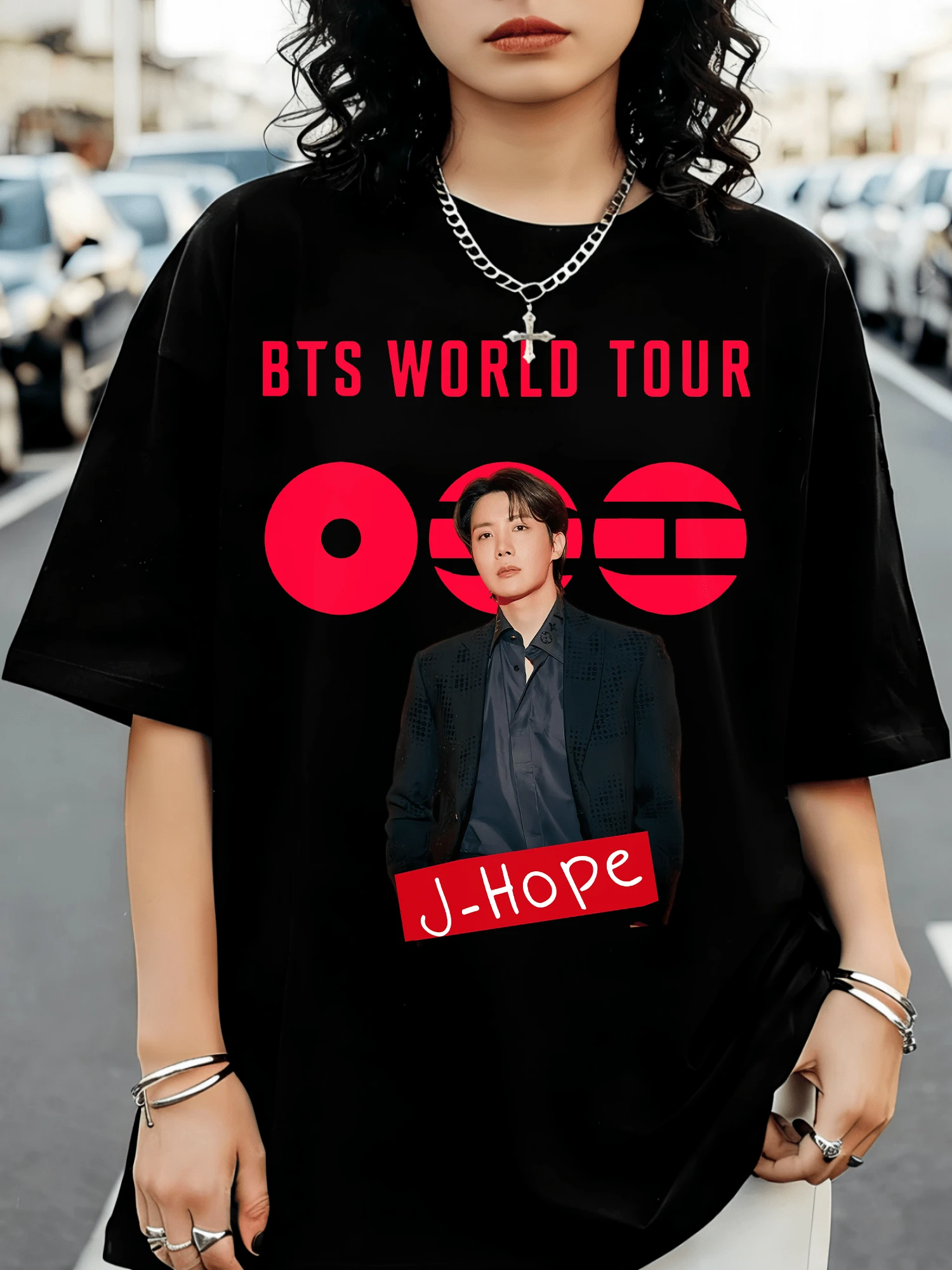 BTSS World Tour J-HOPE T-Shirt - Casual White Top For ARMY Fans - Black - View 1