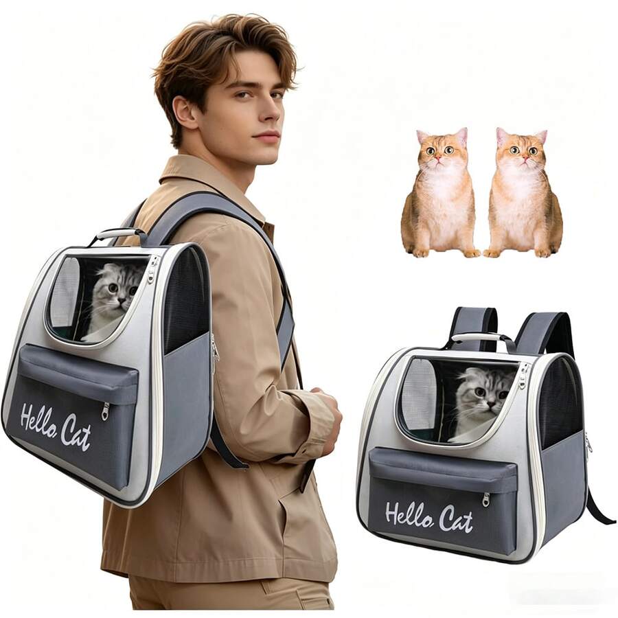 Transportadora Portátil para Gatos, Espaço Amplo para Animais de Estimação, Mochila para Gatos e Cachorros Pequenos, Transportadora Rígida Transparente e Totalmente Respirável para Gatos, Múltiplas Opções de Transporte para Gatos, Cachorros ou Coelhos para Viagens e Passeios