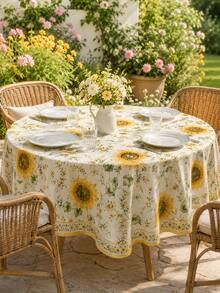 1 pieza Mantel de mesa de cocina con patrón floral de girasol amarillo estilo campestre americano, adecuado para decoración de cocina, decoración de boda, decoración del hogar, flores, cocina, artículos esenciales de cocina, decoración de la casa - Multicolor - Ver 16