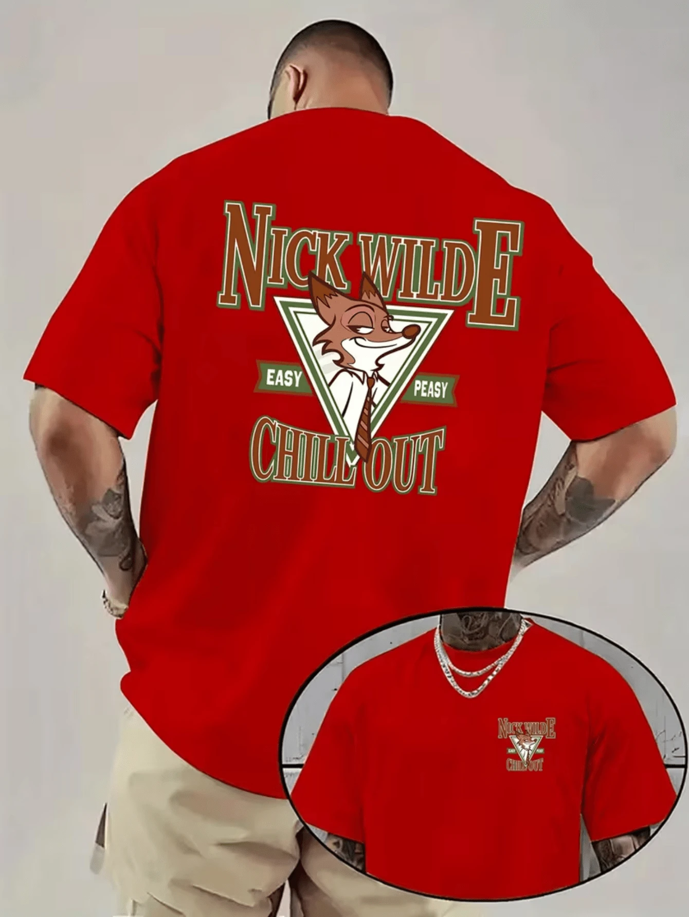 (Disney Licensed T Shirts)Disney Zootopia Nick Wilde "Easy Peasy Chill Out" Graphic Tee Men's Oversized Crew Neck Short Sleeve T-Shirt, Casual Streetwear With Retro Nick Wilde Logo Print, Funny Attitude Quote Loose Fit Casual Top, Mens Clothes, Men, Ropa De Hombre, Summer Clothes, Men Shirts, Graphic Tees, Disney Outfits Men, Graphic Tees, Camisetas Para Hombre, Camisas Para Hombre, Summer Outfits For Men, Father's Day Gift, Perfect Gift For Family And Friends, Which Are Necessary For Birthday Parties, Disney Shirts, Mens Clothes, Summer Clothes, Officially Licensed Disney T-Shirts, Disney Men's And Women's Spring/Summer Fashion Casual Short-Sleeve T-Shirts, Disney Top - Đỏ - Xem 1