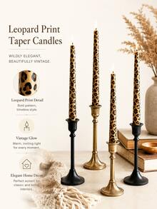 French Leopard Print Long Taper, Retro Soft Furnishing Decor Taper, Soy Wax Handmade, Dining Table Centerpiece For Home Decor, Wedding Table Setting, Party Decoration, Gift For Her - 1PC - View 5