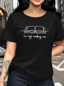Libro abierto simbolizando momentos de calma creatividad y pasión por la lectura que invitan a disfrutar del conocimiento y la inspiración diaria camiseta de mujer cómoda para uso casual urbano - Negro - Ver 6