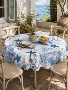 1pc Polyester Tablecloth, Nautical Anchor & Starfish Print Table Runner, Wrinkle-Resistant Waterproof Table Cover, Suitable For Restaurant, Kitchen, Home Decor, Bedroom, Garden, Wedding, Party, Indoor & Outdoor Use, All Seasons - White - View 6