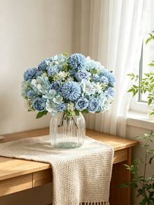4/1pc Artificial Peony Hydrangea Chrysanthemum Bouquet - Perfect For Weddings, Engagements And Home Decor | Spring Tabletop Decor, Valentine's Day, Birthday Gift, Graduation Gift, Autumn Decoration, Christmas - Blue - View 4