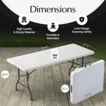 3/3.5/4/5.5/6/8 Ft Plastic Folding Table Perfect Indoor/Outdoor Dining Parties - White - View 2