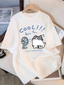 Women's Casual Short Sleeve T-Shirt, Anime Style Y2K - Cute Style, Suitable For Casual Wear In All Seasons, Round Neck, Loose H-Line Cut, Loose Style, Machine Washable, White Blouse, Suitable For Casual Outfits And Layering (Y2K Aesthetic). - 白色 - 查看 1