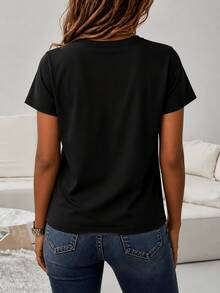 Women's Graphic T-Shirt 'Happy Mother's Day' | Short Sleeve, Round Neck, Black With Pink Floral Letter Print, Comfortable And Casual Fit, Ideal For Mother's Day And As A Gift - 黑色 - 查看 2