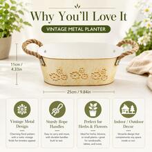 1pc/2pcs Beige Oval Planter With Decorative Rope, Large Capacity Design, Perfect For Planting Succulents, Herbs, Greenery Or Flowers, Suitable For Balcony, Living Room Or Windowsill - Flowerpot - View 8