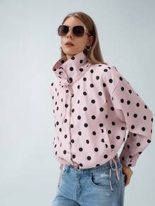 HZXVIC Women's New Style Pink Polka Dot Stand Collar Drawstring Casual Jacket, Suitable For Street Wear And Daily Wear - Pink - View 5